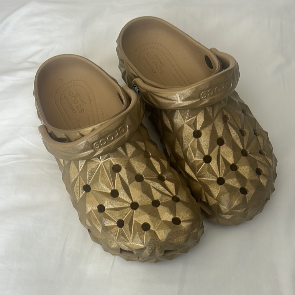 CROCS Gold Slippers with Perforated Design